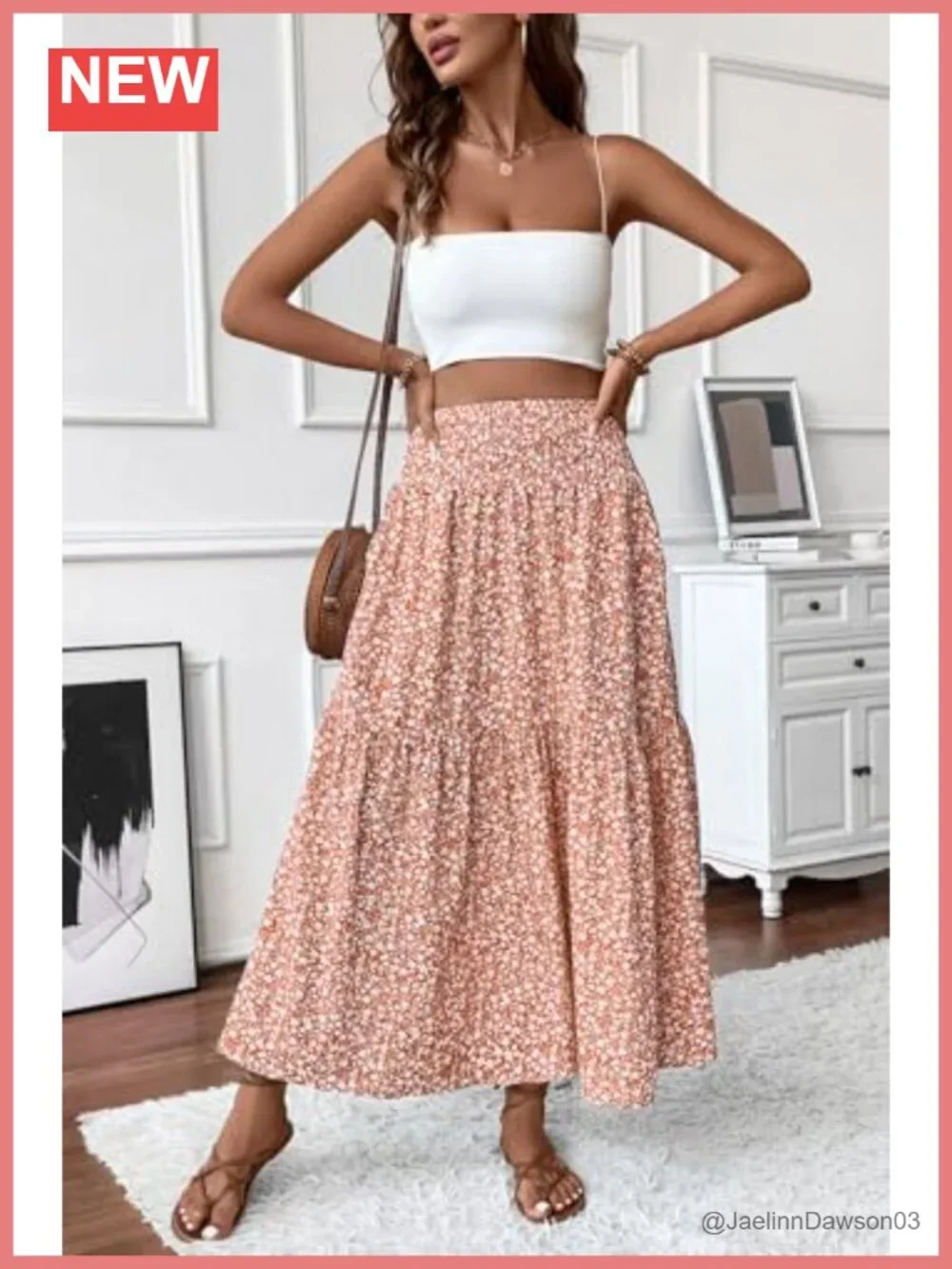 Women's Smocked High Waist Maxi Skirt Casual Boho Long Skirts with Pockets